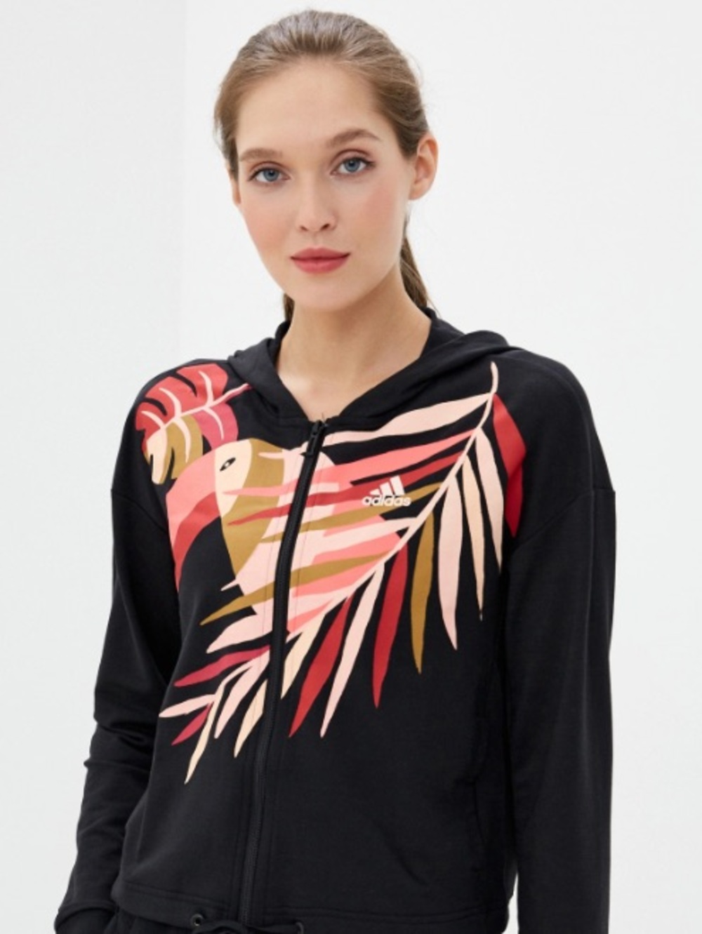 Adidas Farm Rio Black Zip Hoodie Toucan Tropical Leaf Bright Print Coral XS